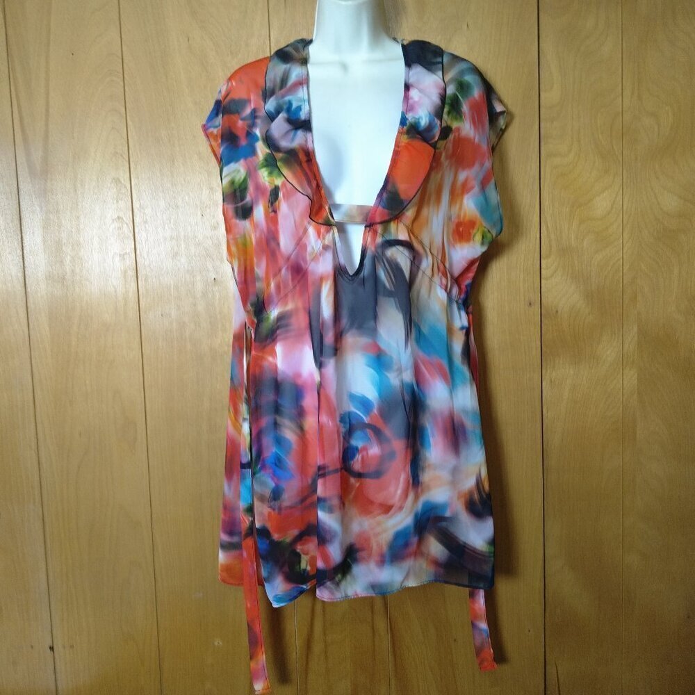 Becca By Rebecca Virtue Woman's Cover Up Top Size XS-S Sheer Belted Beach